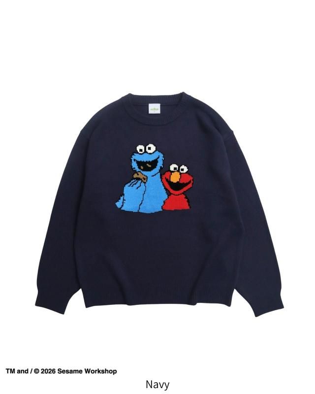 セサミストリート フロントイラストニット Navy