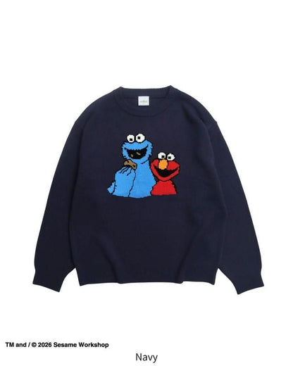 セサミストリート フロントイラストニット Navy