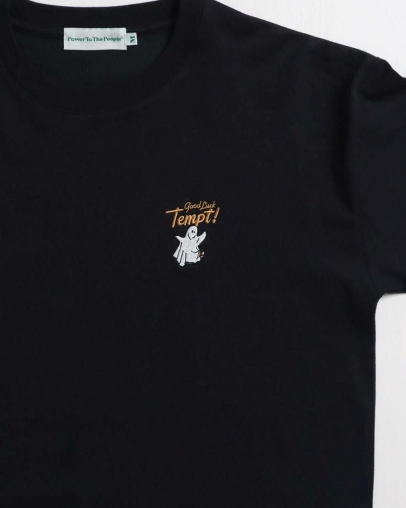 POWER TO THE PEOPLE オバケ刺繍 ロンT Black
