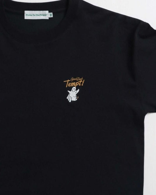 POWER TO THE PEOPLE オバケ刺繍 ロンT Black