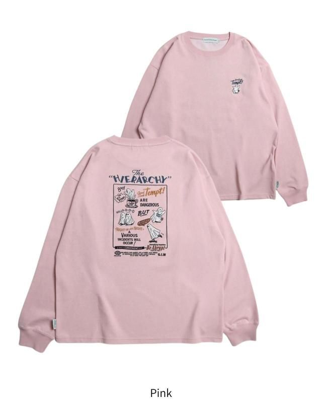 POWER TO THE PEOPLE オバケ刺繍 ロンT Pink