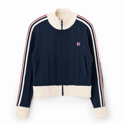 FILA CABLE KNIT TRACK TOP / ケーブルニット トラックトップ レディース  NAVY