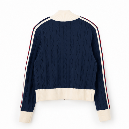 FILA CABLE KNIT TRACK TOP / ケーブルニット トラックトップ レディース  NAVY