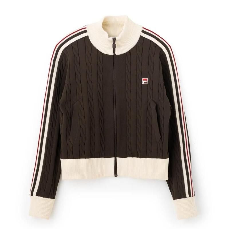 FILA CABLE KNIT TRACK TOP / ケーブルニット トラックトップ レディース  BROWN