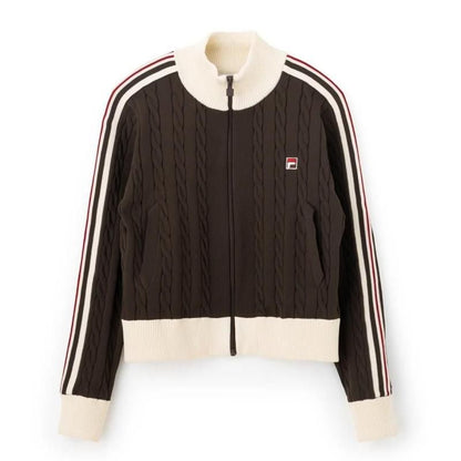 FILA CABLE KNIT TRACK TOP / ケーブルニット トラックトップ レディース  BROWN