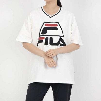 FILA BASKETBALL V-NECK SHIRT / バスケットボール ブイネックシャツ レディース WHITE