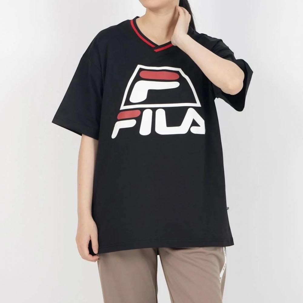 FILA BASKETBALL V-NECK SHIRT / バスケットボール ブイネックシャツ レディース BLACK
