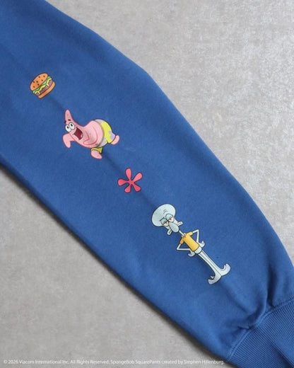 スポンジ・ボブ サガラ刺繍 袖プリント スウェット Blue
