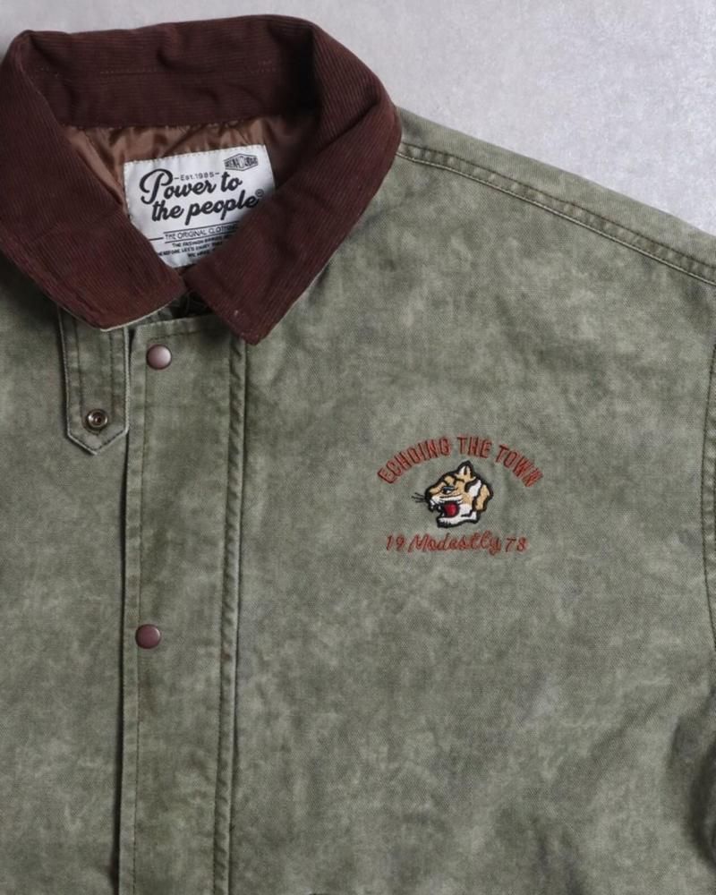 POWER TO THE PEOPLE 虎刺繍 ムラツイル中綿ジャケット Khaki