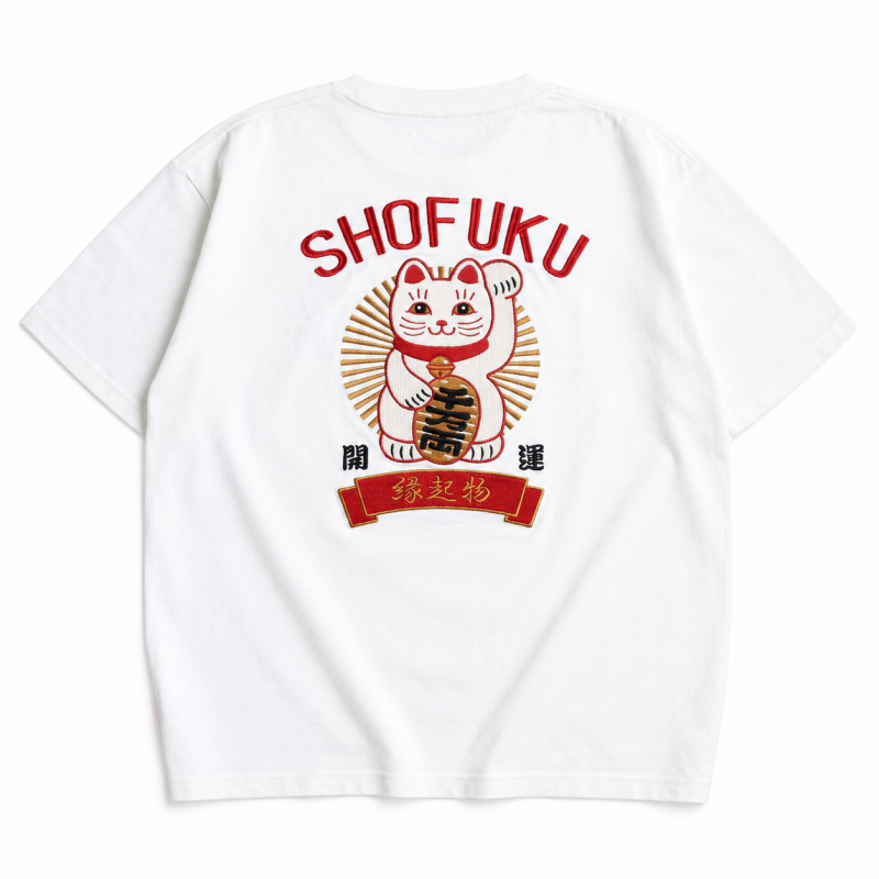 POWER TO THE PEOPLE MANEKINEKO 刺繍Tシャツ WHITE