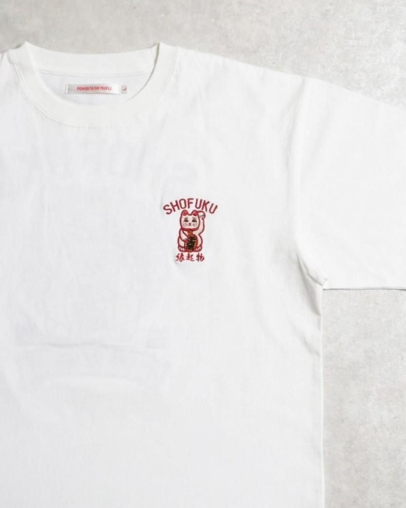 POWER TO THE PEOPLE MANEKINEKO 刺繍Tシャツ WHITE