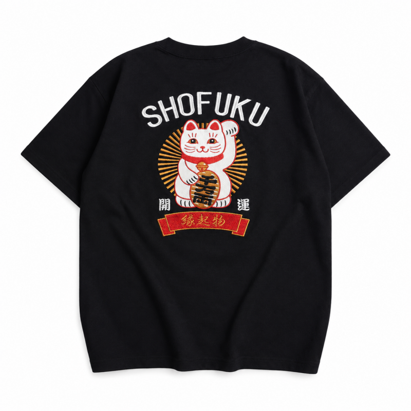 POWER TO THE PEOPLE MANEKINEKO 刺繍Tシャツ BLACK