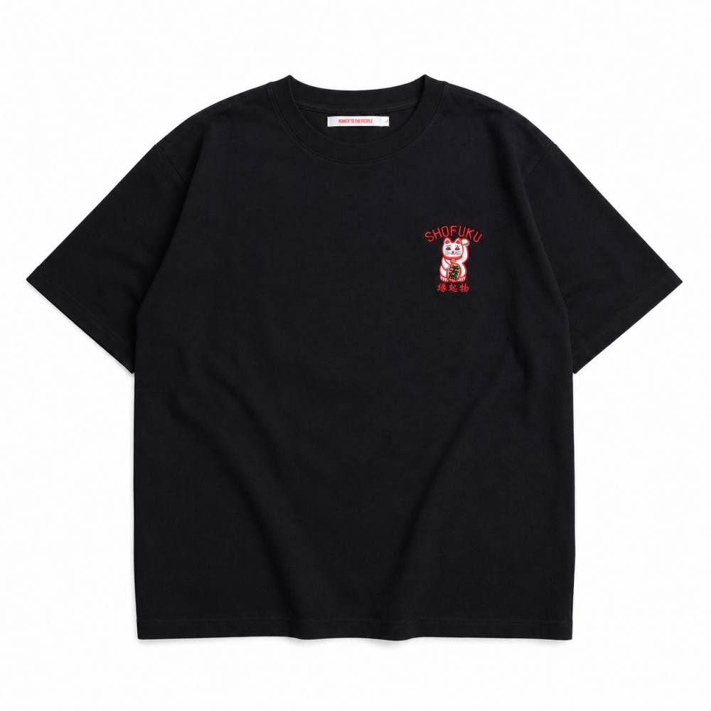 POWER TO THE PEOPLE MANEKINEKO 刺繍Tシャツ BLACK