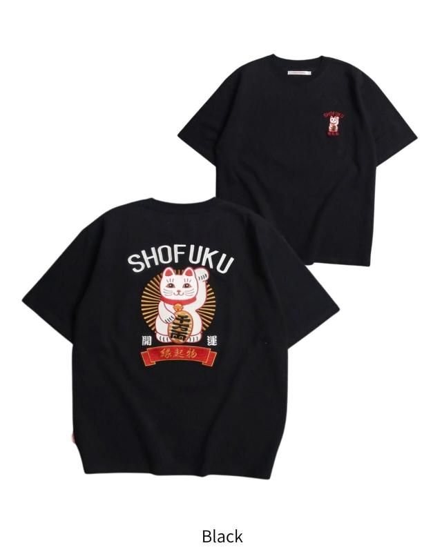 POWER TO THE PEOPLE MANEKINEKO 刺繍Tシャツ BLACK