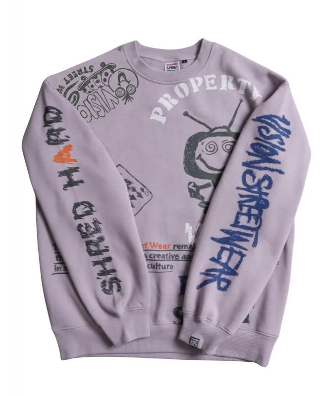 VISION STREET WEAR 裏起毛 ラクガキ総柄スウェット Purple