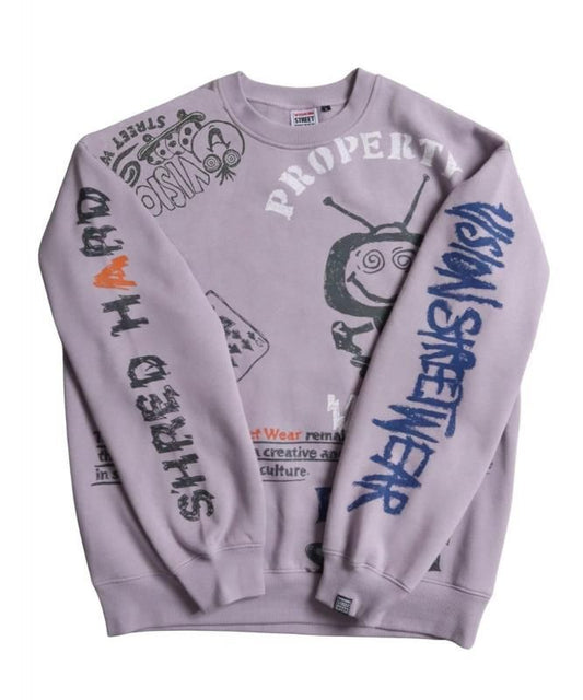 VISION STREET WEAR 裏起毛 ラクガキ総柄スウェット Purple