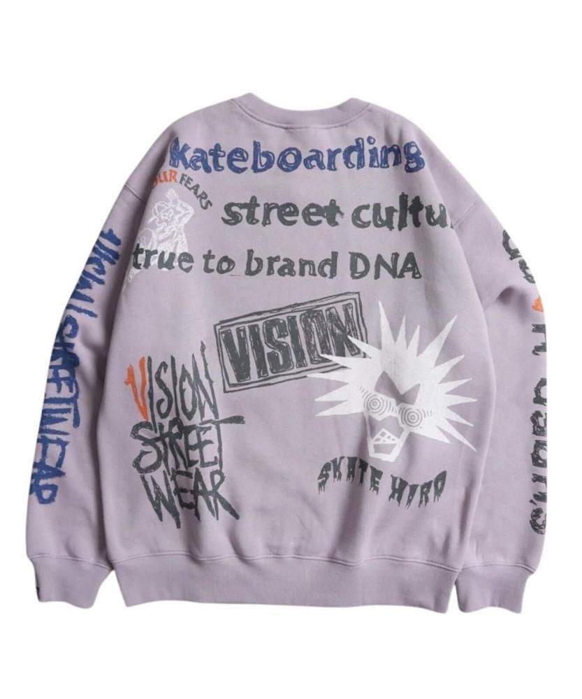 VISION STREET WEAR 裏起毛 ラクガキ総柄スウェット Purple