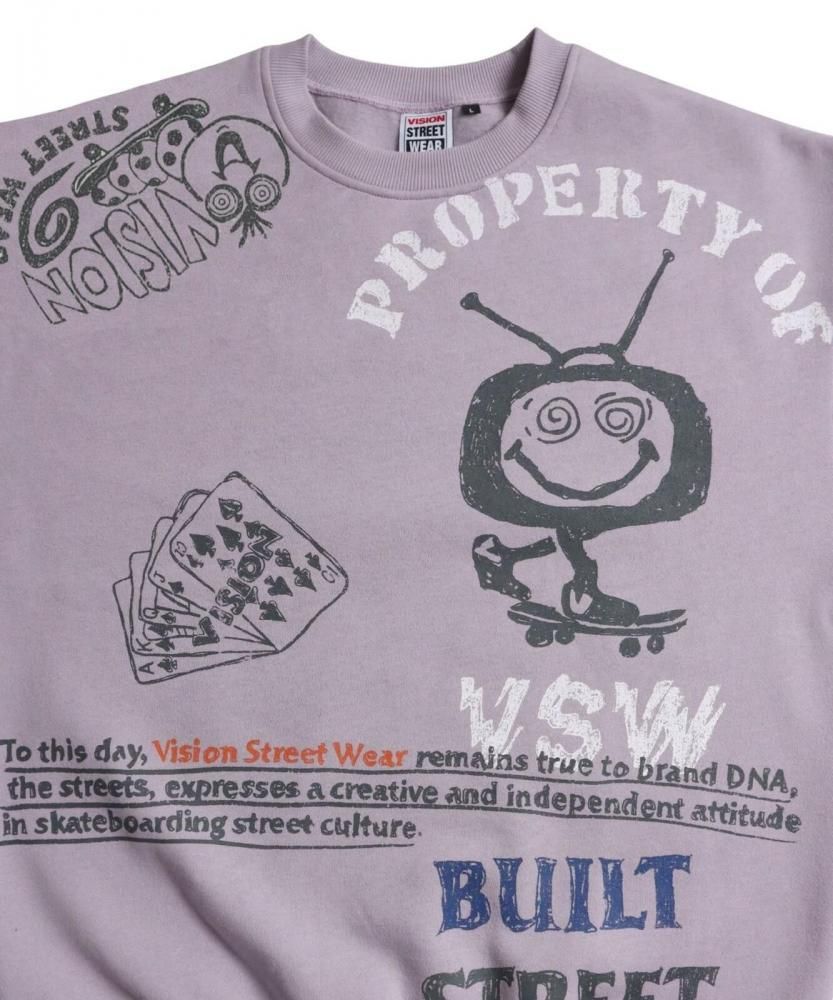 VISION STREET WEAR 裏起毛 ラクガキ総柄スウェット Purple
