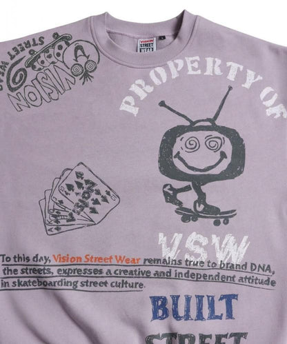 VISION STREET WEAR 裏起毛 ラクガキ総柄スウェット Purple