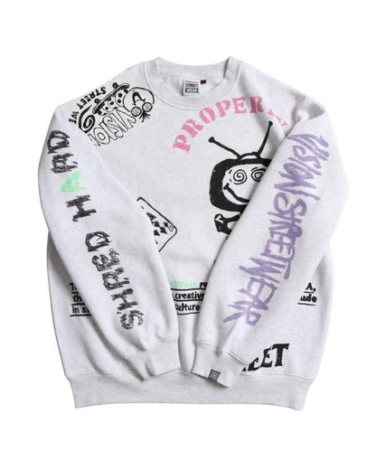 VISION STREET WEAR 裏起毛 ラクガキ総柄スウェット Light Gray