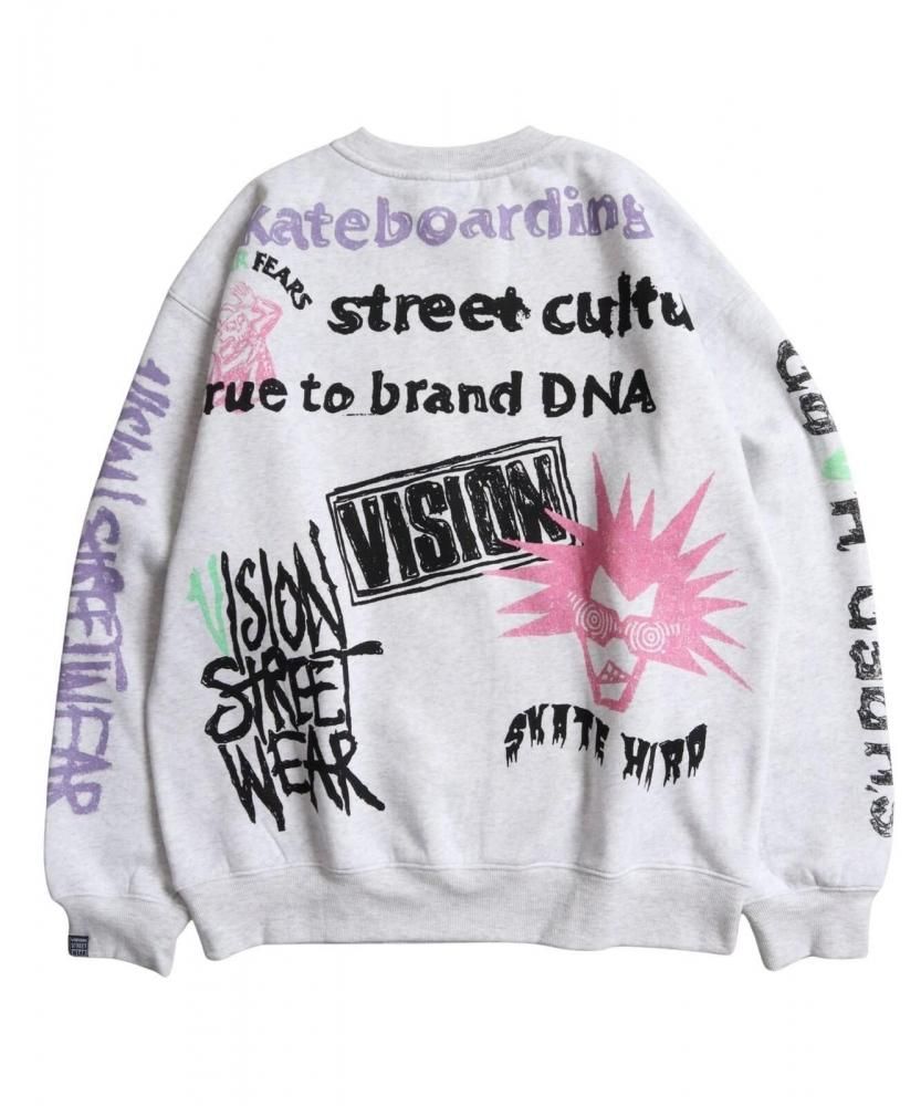 VISION STREET WEAR 裏起毛 ラクガキ総柄スウェット Light Gray