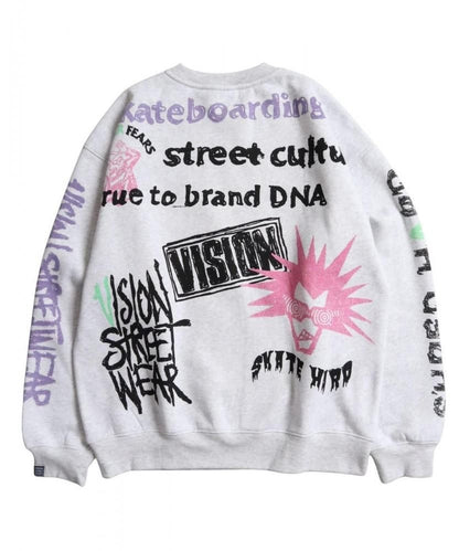 VISION STREET WEAR 裏起毛 ラクガキ総柄スウェット Light Gray