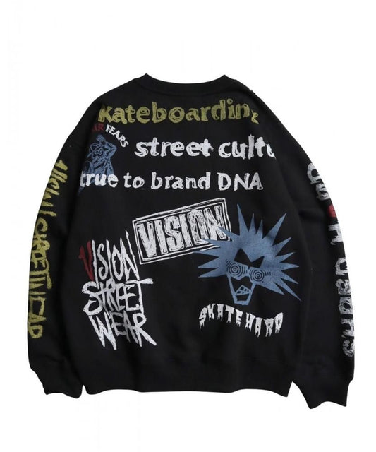VISION STREET WEAR 裏起毛 ラクガキ総柄スウェット Black