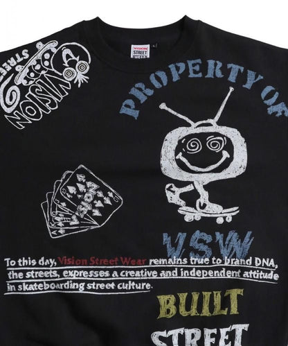 VISION STREET WEAR 裏起毛 ラクガキ総柄スウェット Black