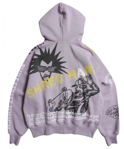 VISION STREET WEAR 裏起毛 ラクガキ総柄ジップパーカー Purple
