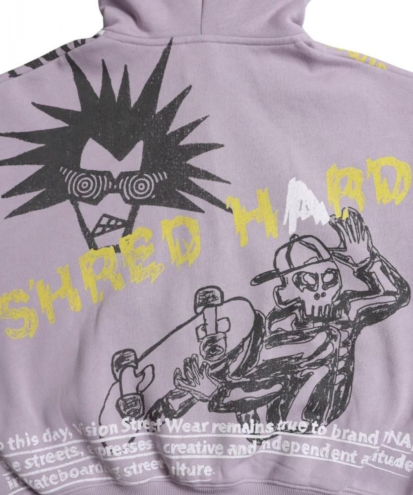 VISION STREET WEAR 裏起毛 ラクガキ総柄ジップパーカー Purple