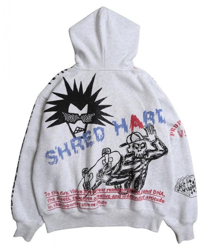 VISION STREET WEAR 裏起毛 ラクガキ総柄ジップパーカー Gray