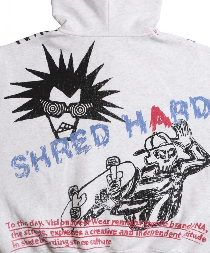 VISION STREET WEAR 裏起毛 ラクガキ総柄ジップパーカー Gray
