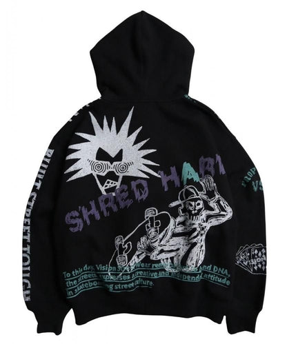 VISION STREET WEAR 裏起毛 ラクガキ総柄ジップパーカー Black