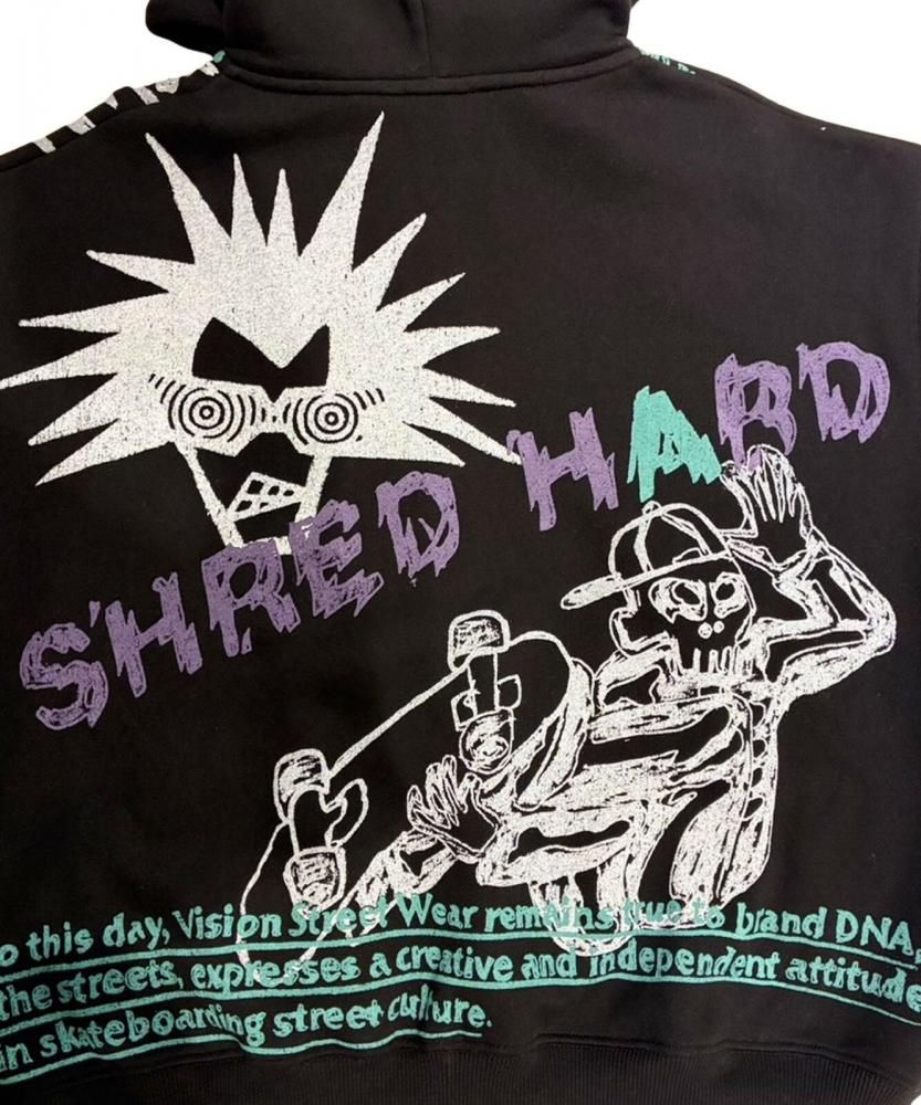 VISION STREET WEAR 裏起毛 ラクガキ総柄ジップパーカー Black