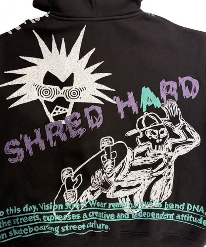 VISION STREET WEAR 裏起毛 ラクガキ総柄ジップパーカー Black