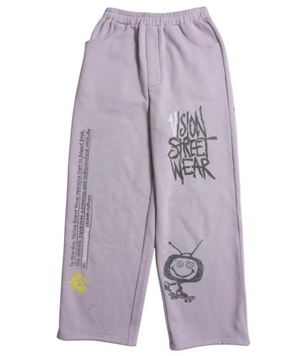VISION STREET WEAR 裏起毛 ラクガキ総柄スウェットパンツ Purple