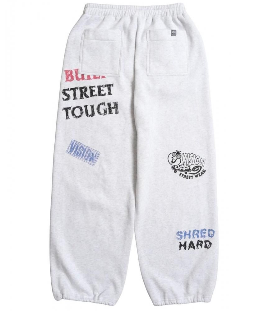 VISION STREET WEAR 裏起毛 ラクガキ総柄スウェットパンツ Gray