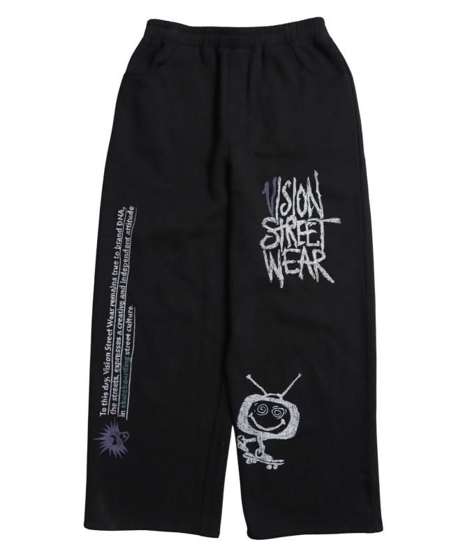 VISION STREET WEAR 裏起毛 ラクガキ総柄スウェットパンツ Black