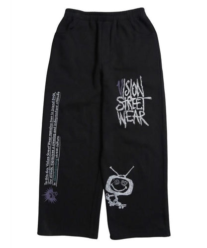 VISION STREET WEAR 裏起毛 ラクガキ総柄スウェットパンツ Black