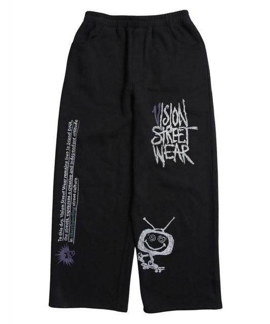 VISION STREET WEAR 裏起毛 ラクガキ総柄スウェットパンツ Black