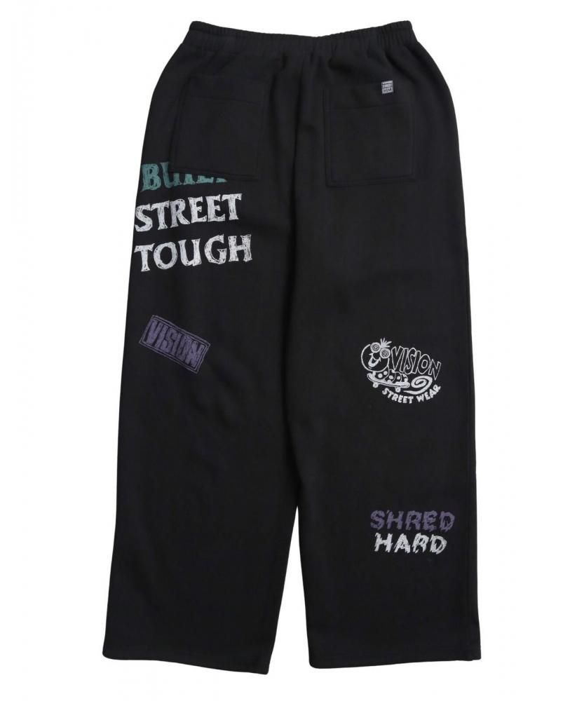 VISION STREET WEAR 裏起毛 ラクガキ総柄スウェットパンツ Black