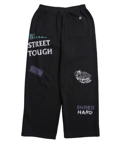 VISION STREET WEAR 裏起毛 ラクガキ総柄スウェットパンツ Black