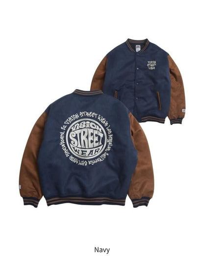 VISION STREET WEAR フェイクスウェード スタジアムジャケット Navy