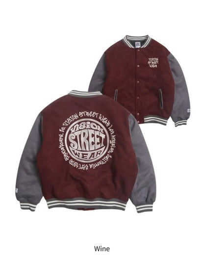 VISION STREET WEAR フェイクスウェード スタジアムジャケット Wine