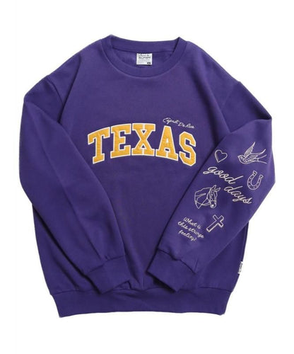 POWER TO THE PEOPLE 裏起毛 袖刺繍カレッジロゴスウェット Purple