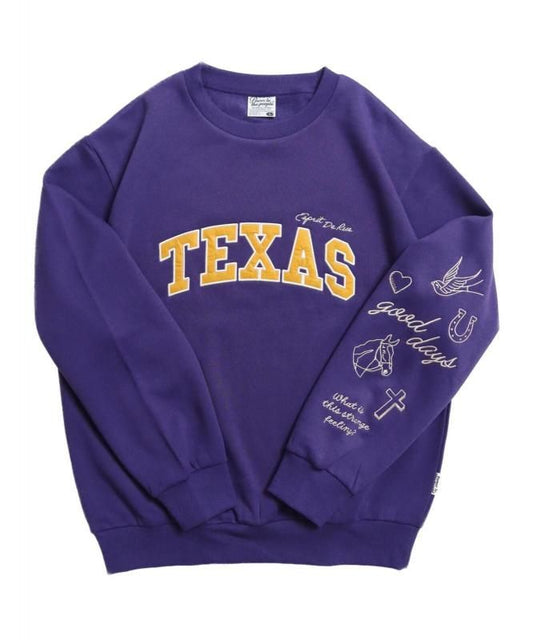 POWER TO THE PEOPLE 裏起毛 袖刺繍カレッジロゴスウェット Purple