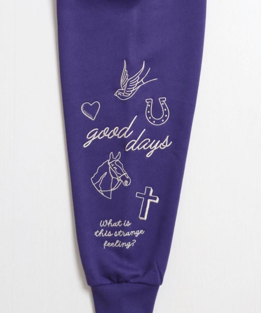 POWER TO THE PEOPLE 裏起毛 袖刺繍カレッジロゴスウェット Purple