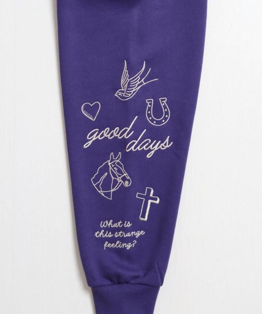 POWER TO THE PEOPLE 裏起毛 袖刺繍カレッジロゴスウェット Purple