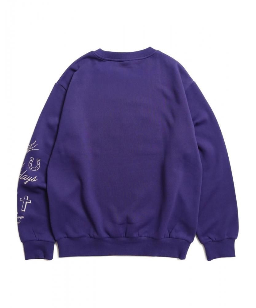 POWER TO THE PEOPLE 裏起毛 袖刺繍カレッジロゴスウェット Purple