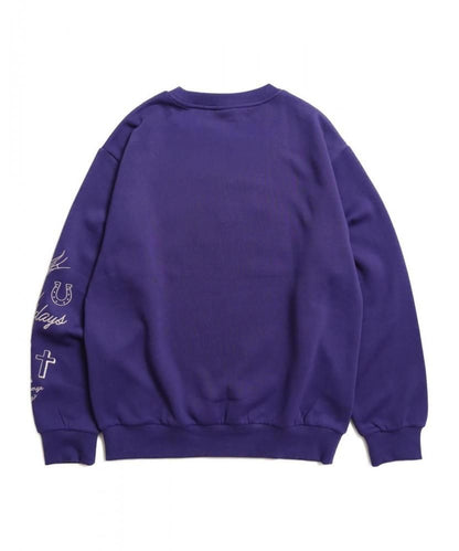 POWER TO THE PEOPLE 裏起毛 袖刺繍カレッジロゴスウェット Purple
